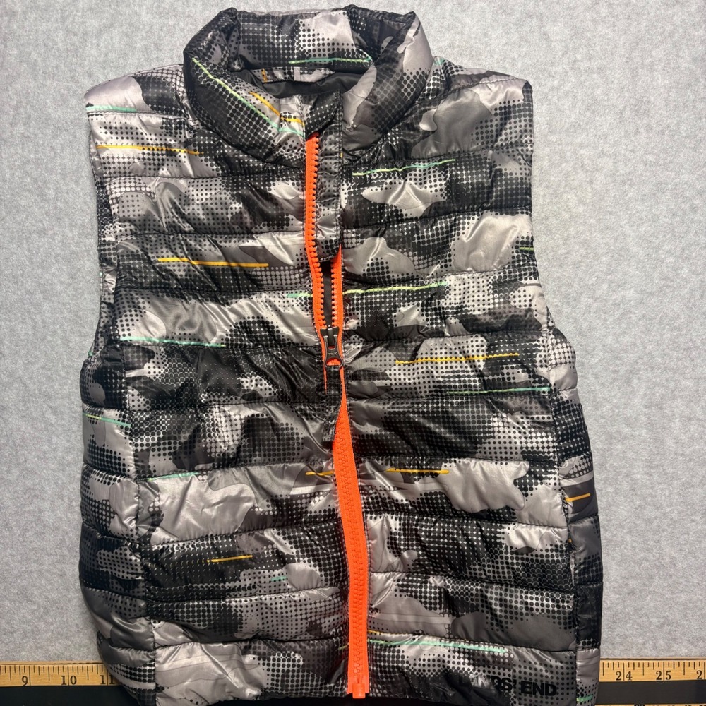 Lands End Kids XXS 2-3 Puffer Vest Gray Black Camo Orange Zip Quilted Outerwear